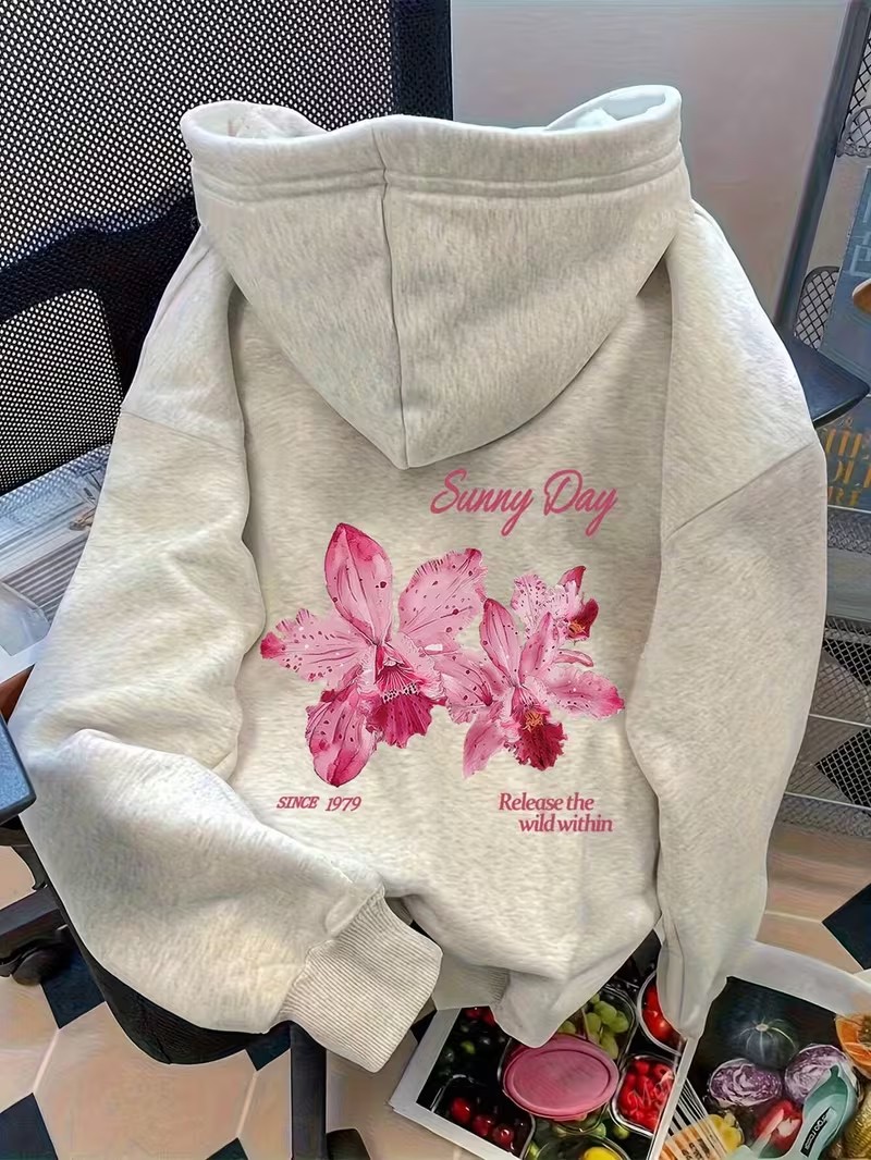 Casual Retro Flower Print Hood - огляд і ціна Plant Parent Hoodie